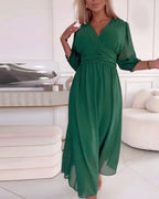 Dianne™ | V-Neck Solid Color Waist Dress